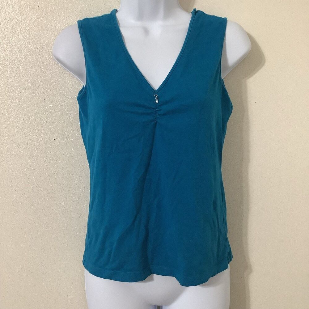 Liz Claiborne Vintage Y2K Teal Beachy Bead Detail‎ Mermaid V Neck Top Medium